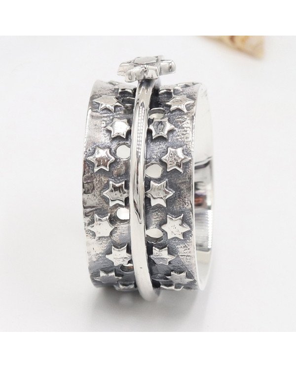 925 Sterling Silver Star Spinner Ring, Handmade Fidget & Meditation Band