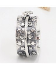 925 Sterling Silver Star Spinner Ring, Handmade Fidget & Meditation Band