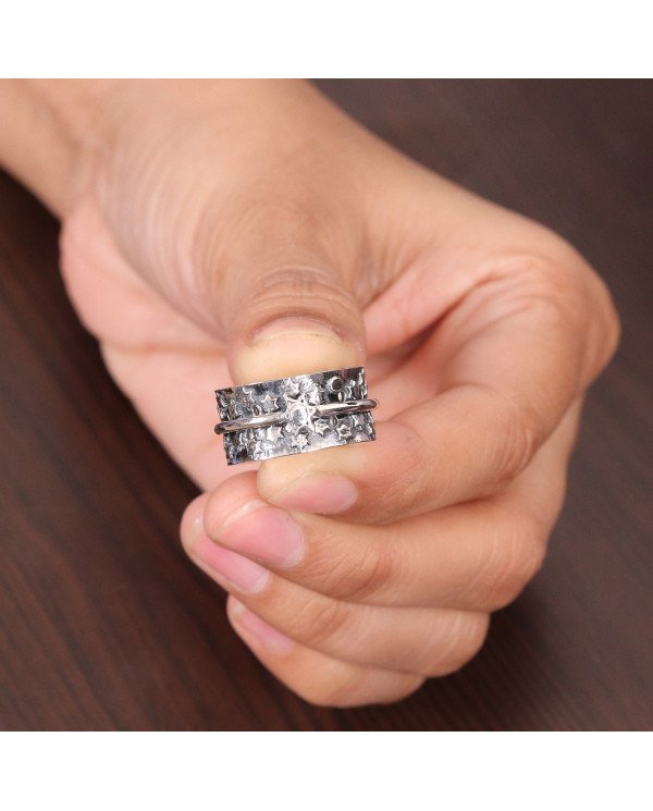925 Sterling Silver Star Spinner Ring, Handmade Fidget & Meditation Band