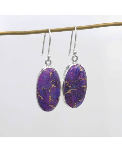 Purple Copper Turquoise Dangle Earrings | 925 Sterling Silver Jewelry