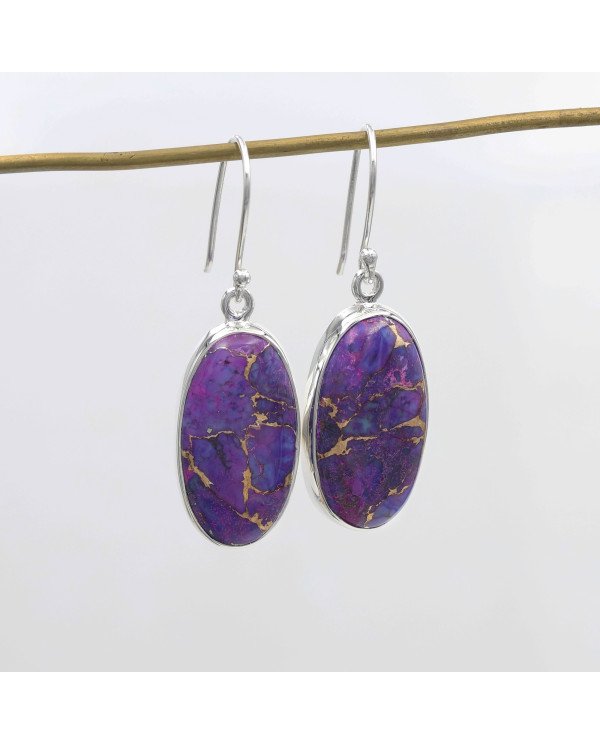 Purple Copper Turquoise Dangle Earrings | 925 Sterling Silver Jewelry