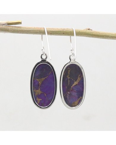 Purple Copper Turquoise Dangle Earrings | 925 Sterling Silver Jewelry
