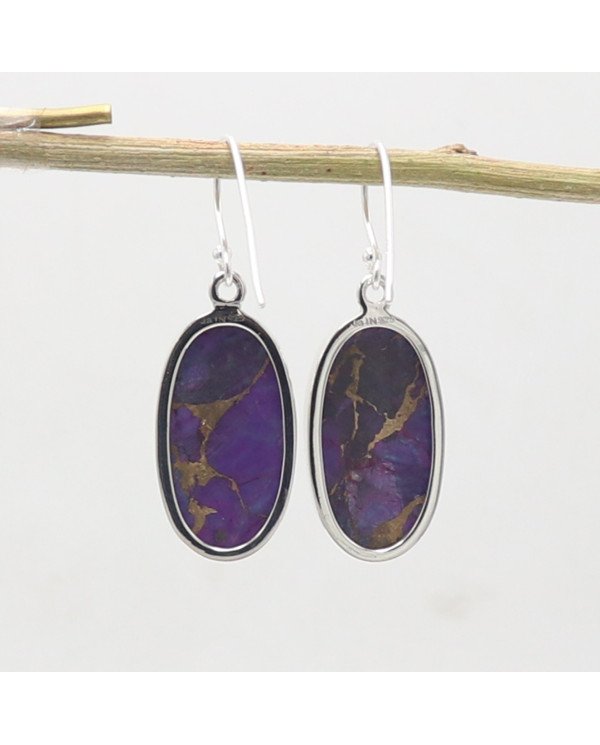 Purple Copper Turquoise Dangle Earrings | 925 Sterling Silver Jewelry