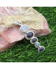 925 Silver Multi-Gemstone Pendant: Moonstone, Lapis & Swiss Blue Topaz