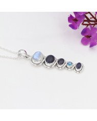 925 Silver Multi-Gemstone Pendant: Moonstone, Lapis & Swiss Blue Topaz