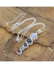 925 Silver Multi-Gemstone Pendant: Moonstone, Lapis & Swiss Blue Topaz