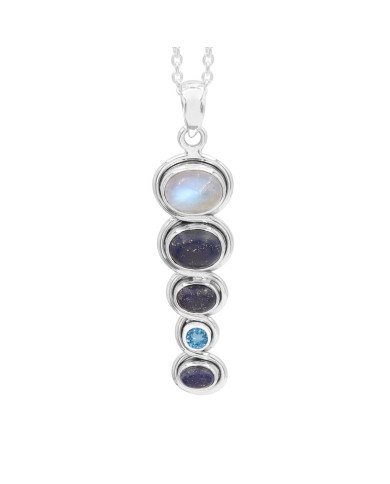 925 Silver Multi-Gemstone Pendant: Moonstone, Lapis & Swiss Blue Topaz