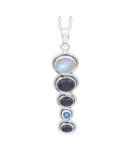 925 Silver Multi-Gemstone Pendant: Moonstone, Lapis & Swiss Blue Topaz
