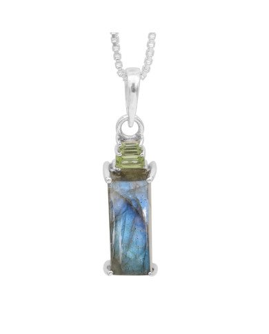Labradorite & Peridot Pendant Necklace, 925 Sterling Silver Jewelry
