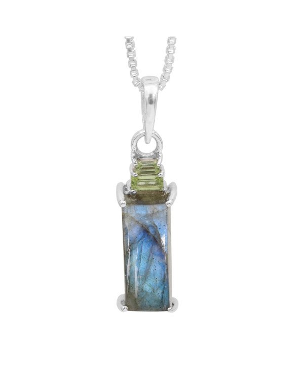 Labradorite & Peridot Pendant Necklace, 925 Sterling Silver Jewelry
