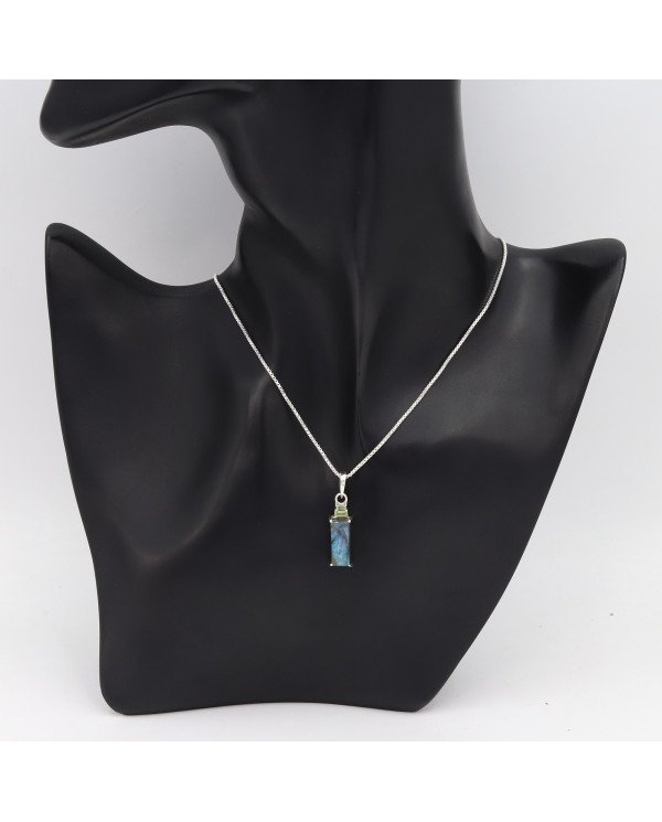 Labradorite & Peridot Pendant Necklace, 925 Sterling Silver Jewelry