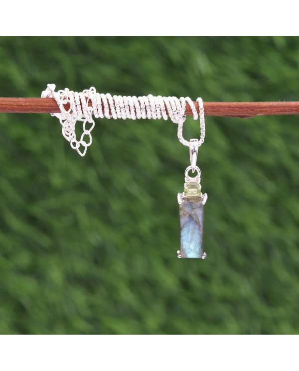 Labradorite & Peridot Pendant Necklace, 925 Sterling Silver Jewelry