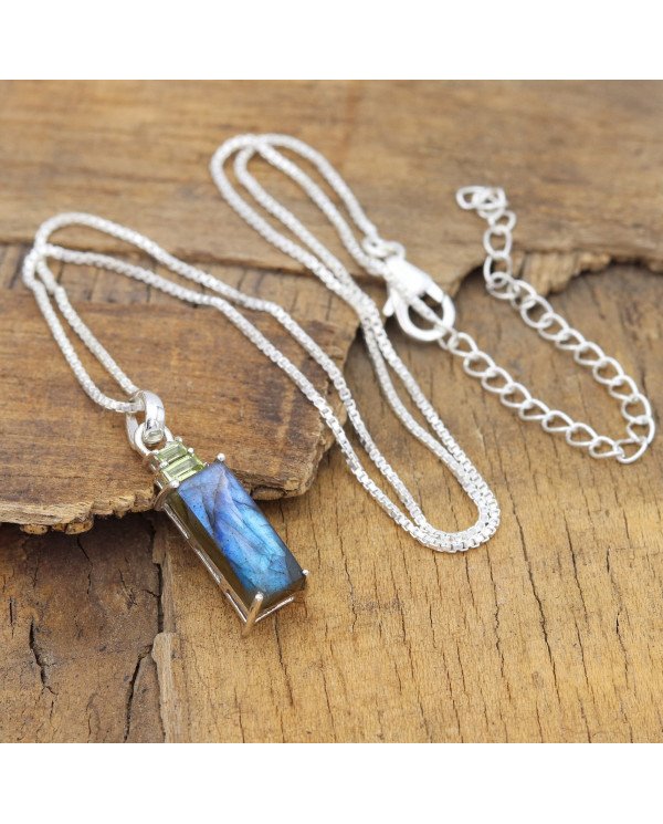 Labradorite & Peridot Pendant Necklace, 925 Sterling Silver Jewelry
