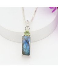 Labradorite & Peridot Pendant Necklace, 925 Sterling Silver Jewelry