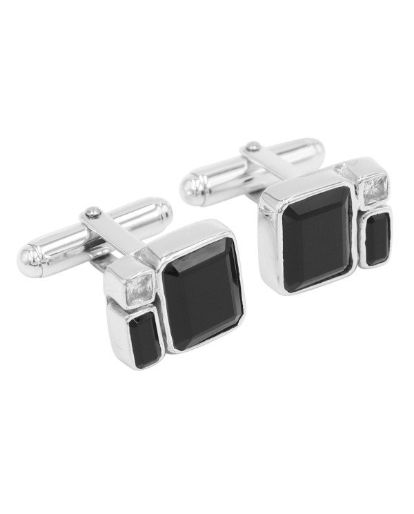 925 Sterling Silver Black Onyx Cufflinks with Swarovski Crystal for Men