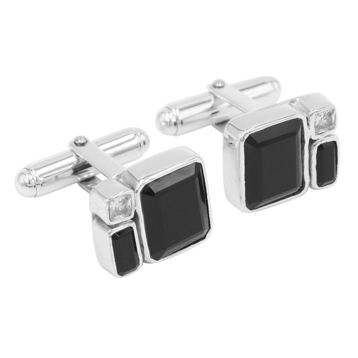 925 Sterling Silver Black Onyx Cufflinks with Swarovski Crystal for Men
