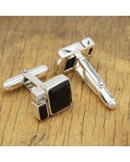 925 Sterling Silver Black Onyx Cufflinks with Swarovski Crystal for Men