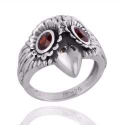 Garnet Gemstone Sterling Silver Skull Ring For Women and Men