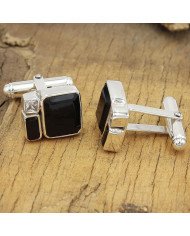 925 Sterling Silver Black Onyx Cufflinks with Swarovski Crystal for Men