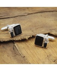 925 Sterling Silver Black Onyx Cufflinks with Swarovski Crystal for Men