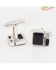 925 Sterling Silver Black Onyx Cufflinks with Swarovski Crystal for Men