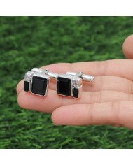 925 Sterling Silver Black Onyx Cufflinks with Swarovski Crystal for Men