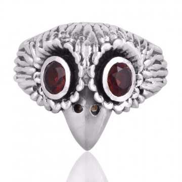 Garnet Gemstone Sterling Silver Skull Ring For Women and Men