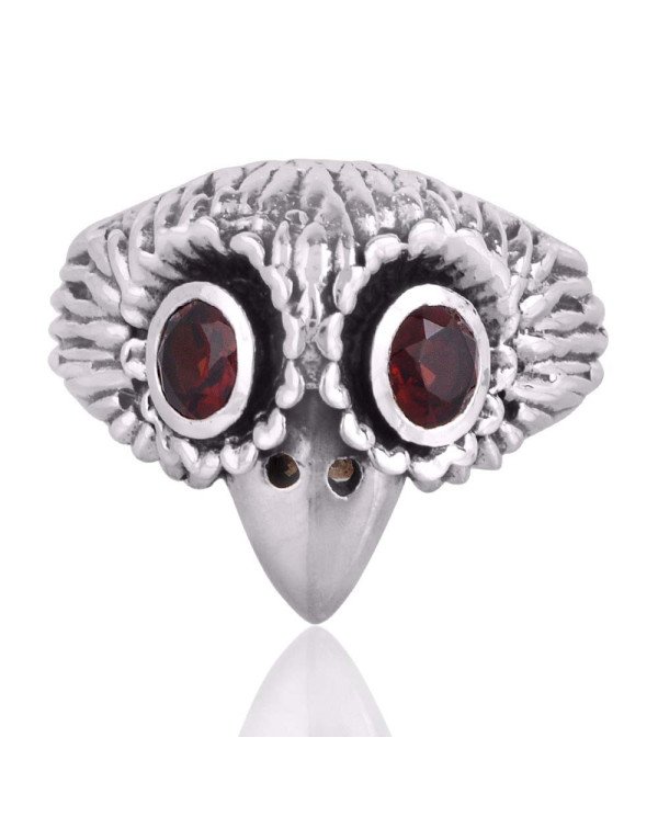 Garnet Gemstone Sterling Silver Skull Ring For Women and Men