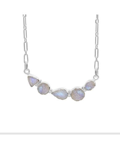 Rainbow Moonstone Necklace, 925 Sterling Silver | Raw Gemstone Jewelry