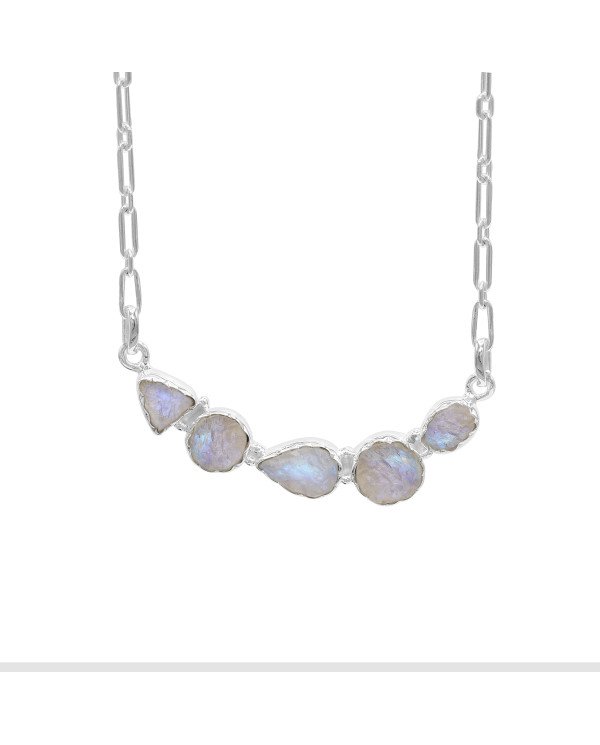 Rainbow Moonstone Necklace, 925 Sterling Silver | Raw Gemstone Jewelry