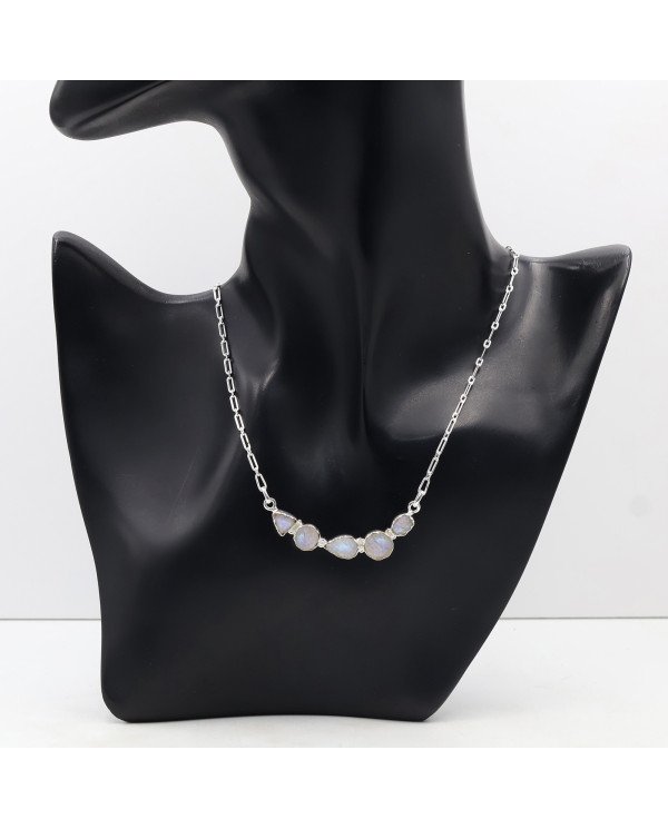 Rainbow Moonstone Necklace, 925 Sterling Silver | Raw Gemstone Jewelry