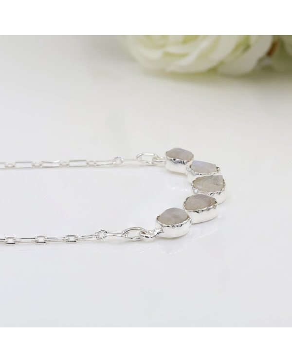Rainbow Moonstone Necklace, 925 Sterling Silver | Raw Gemstone Jewelry
