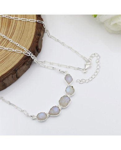 Rainbow Moonstone Necklace, 925 Sterling Silver | Raw Gemstone Jewelry