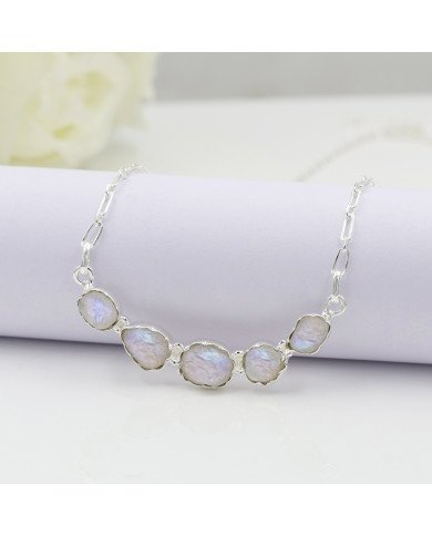 Rainbow Moonstone Necklace, 925 Sterling Silver | Raw Gemstone Jewelry