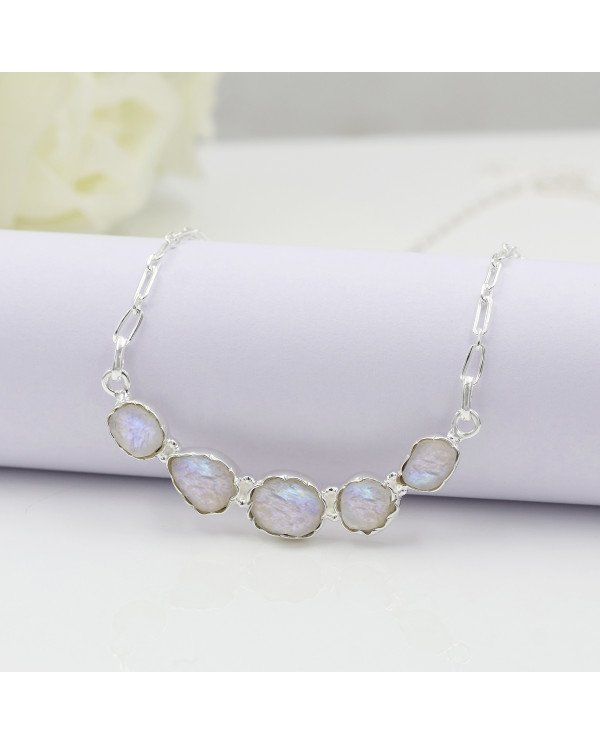 Rainbow Moonstone Necklace, 925 Sterling Silver | Raw Gemstone Jewelry
