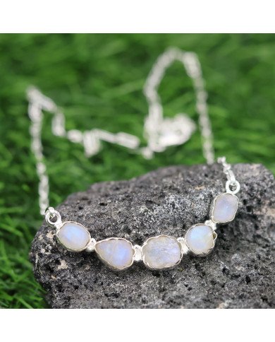 Rainbow Moonstone Necklace, 925 Sterling Silver | Raw Gemstone Jewelry