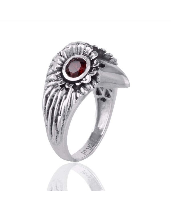 Garnet Gemstone Sterling Silver Skull Ring For Women and Men