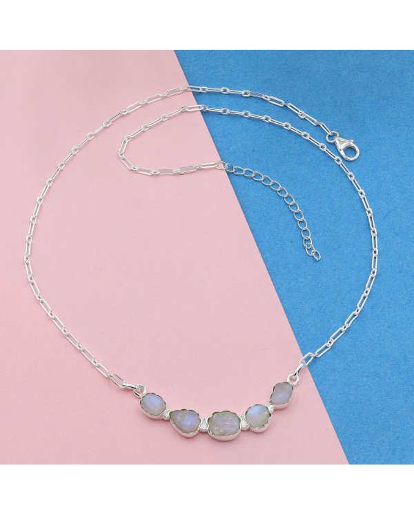 Rainbow Moonstone Necklace, 925 Sterling Silver | Raw Gemstone Jewelry