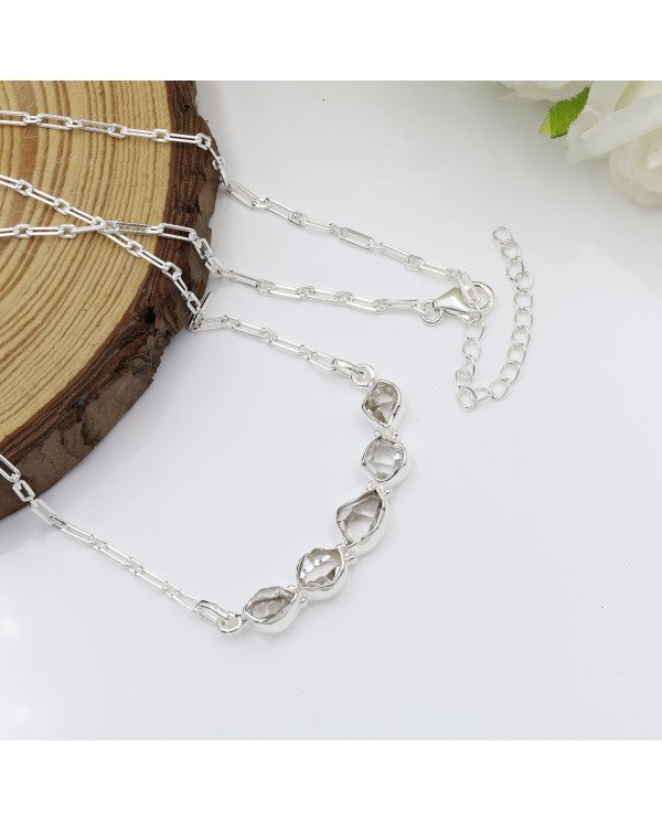 Herkimer Diamond Necklace, 925 Sterling Silver | Raw Gemstone Jewelry