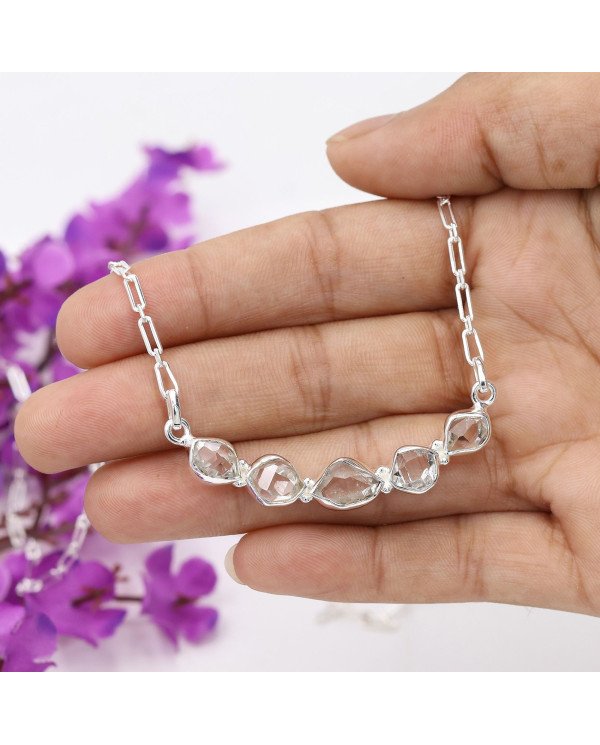 Herkimer Diamond Necklace, 925 Sterling Silver | Raw Gemstone Jewelry