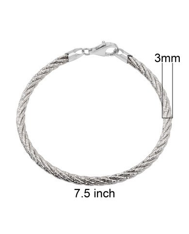 925 Sterling Silver Woven Twist Chain Bracelet, Handmade Unisex Jewelry
