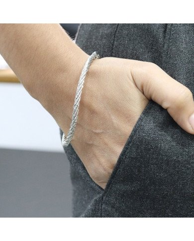 925 Sterling Silver Woven Twist Chain Bracelet, Handmade Unisex Jewelry