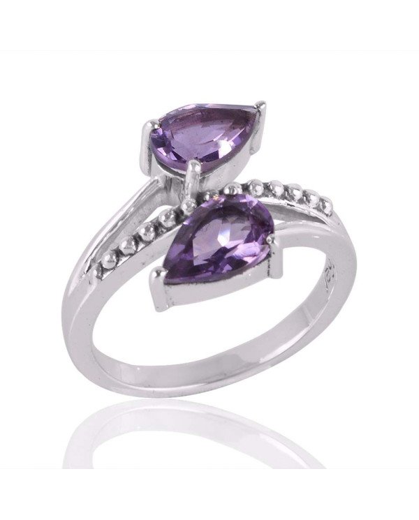 Amethyst Gemstone Engagement Wedding Handmade Sterling Silver Ring