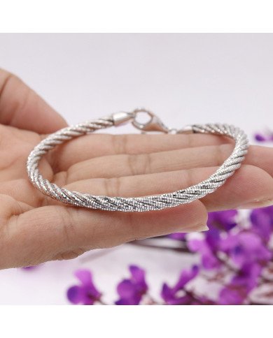 925 Sterling Silver Woven Twist Chain Bracelet, Handmade Unisex Jewelry