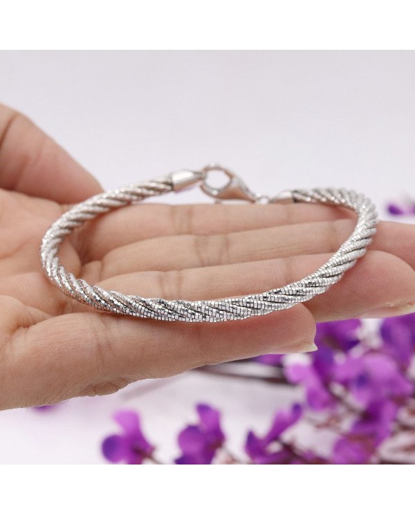 925 Sterling Silver Woven Twist Chain Bracelet, Handmade Unisex Jewelry