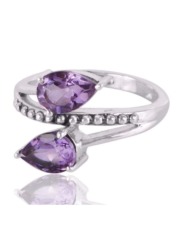 Amethyst Gemstone Engagement Wedding Handmade Sterling Silver Ring