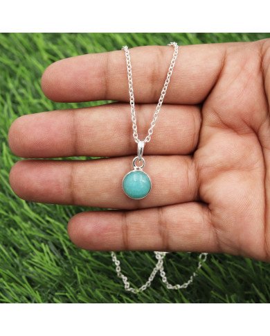 Amazonite Pendant Necklace - 925 Sterling Silver Handmade Jewelry