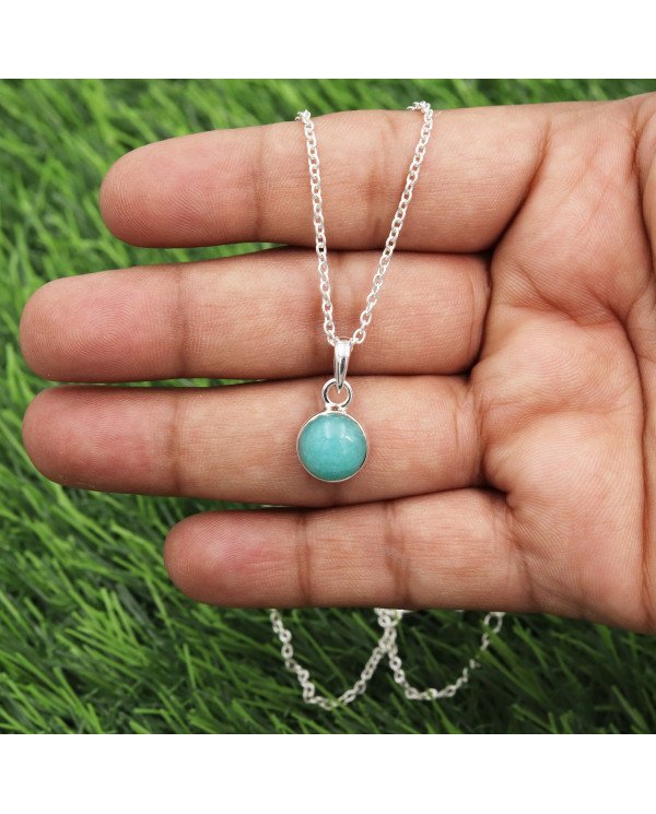 Amazonite Pendant Necklace - 925 Sterling Silver Handmade Jewelry
