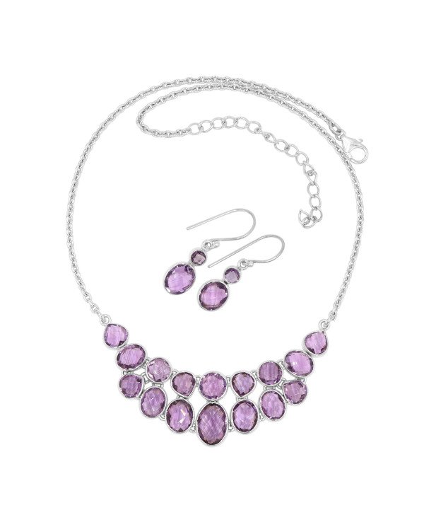 Amethyst Necklace Set In 925 Sterling Silver Handmade Gemstone Jewelry