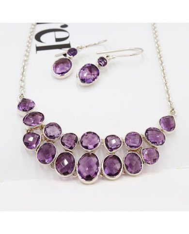 Amethyst Necklace Set In 925 Sterling Silver Handmade Gemstone Jewelry